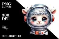 Cute Baby Lamb with Astronaut Helmet, PNG Product Image 2