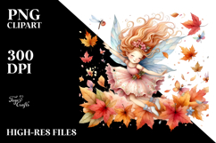 Colorful Cute Fairy with Autumn Leaves PNG Product Image 1