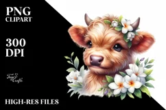 Cute Small Highland Cow, Smiling Flowers | Sublimation | Product Image 1