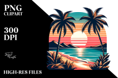 Retro Tropical Beach Sunset Clipart Tshirt Style Product Image 2