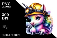 Colorful Baby Unicorn in Miner&#039;s Helmet, PNG Product Image 1
