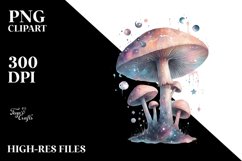 Detailed Mushroom and Celestial Watercolor Splash PNG Product Image 3