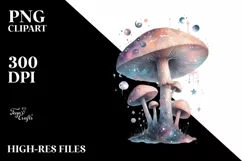 Detailed Mushroom and Celestial Watercolor Splash PNG Product Image 3