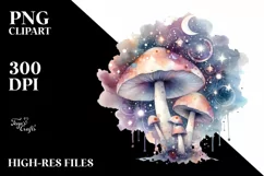 Detailed Mushroom and Celestial Watercolor Splash PNG Product Image 3