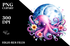 Vibrant Moonlight Octopus Clipart Product Image 2