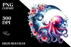 Sleeping on the Moon Octopus Fantasy Clipart Product Image 2