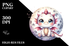 Cute Baby Dragon Smiling on the Moon | Sublimation | Clipart Product Image 2
