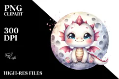 Cute Baby Dragon Smiling on the Moon | Sublimation | Clipart Product Image 2