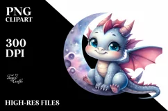 Cute Baby Dragon on the Moon Clipart Product Image 3