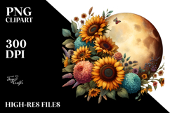 Vintage Half Moon with Sunflowers, PNG Product Image 2