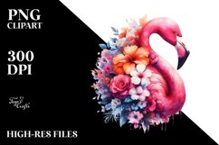 Watercolor Flamingo Artistic Flowers| Sublimation | Clipart Product Image 1