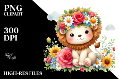 Adorable Lion with Flower Crown | Sublimation | Clipart Product Image 2