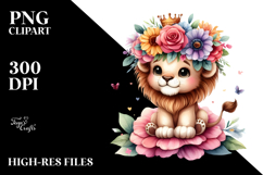 Adorable Lion with Flower Crown | Sublimation | Clipart Product Image 2