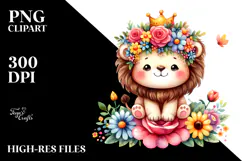 Adorable Lion with Flower Crown | Sublimation | Clipart Product Image 2