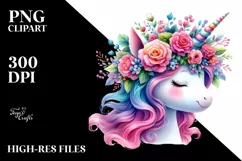 Unicorn with Floral Wreath PNG Product Image 1
