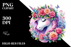 Unicorn with Floral Wreath PNG Product Image 3