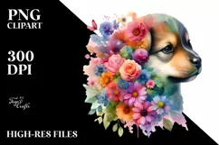 Abstract Puppy Watercolor Flowers| Sublimation | Clipart Product Image 3
