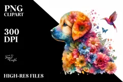 Abstract Puppy Watercolor Flowers| Sublimation | Clipart Product Image 1