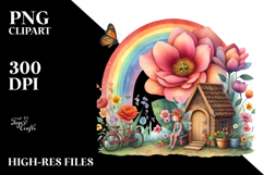 Colorful Fairy House Rainbow Bird Butterfly Bike Clipart Product Image 2