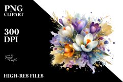 bouquet of Crocus with Gold Foil Splashes | Clipart Product Image 1