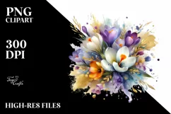 bouquet of Crocus with Gold Foil Splashes | Clipart Product Image 1