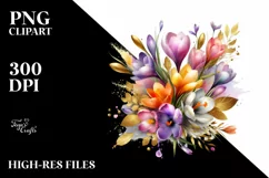 bouquet of Crocus with Gold Foil Splashes | Clipart Product Image 3