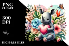 Cute Baby Rhino with Heart PNG Product Image 2