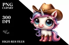 Unicorn with Hat and Cowboy Boots Standing Up | Clipart | Product Image 1