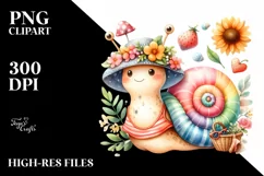 Cute Baby Snail Dressed for Summer Watercolor | Sublimation Product Image 3
