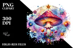 Celestial Mushroom in Watercolor, Vibrant PNG Product Image 2