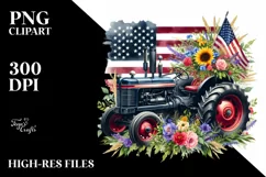 Floral Tractor with USA Flag | Sublimation Clipart Product Image 1