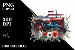 Floral Tractor with USA Flag | Sublimation Clipart Product Image 3