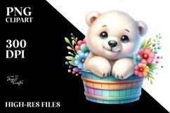 Colorful Baby Polar Bear in Wooden Bucket | Sublimation | Product Image 3
