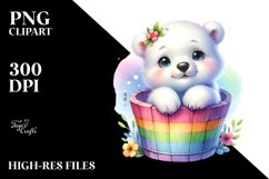 Colorful Baby Polar Bear in Wooden Bucket | Sublimation | Product Image 1