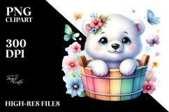 Colorful Baby Polar Bear in Wooden Bucket | Sublimation | Product Image 3