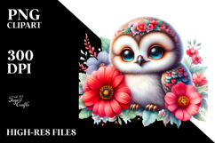 Cute Baby Owl with Red Flowers | Sublimation | Clipart Product Image 2