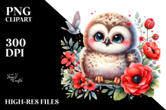 Cute Baby Owl with Red Flowers | Sublimation | Clipart Product Image 2