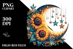 Vintage Moon with Hanging Stars, PNG Product Image 2