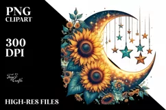 Vintage Moon with Hanging Stars, PNG Product Image 3