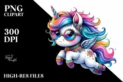 Jumping Unicorn with Floral Wreath PNG Product Image 3