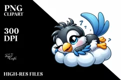 a Cute Colorful Baby Crow Napping on Cloud | Clipart Product Image 3