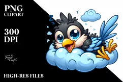a Cute Colorful Baby Crow Napping on Cloud | Clipart Product Image 1