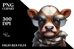 Baby Calf with Oversized Sunglasses PNG Product Image 2