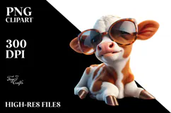 Ridiculously Cute Baby Calf with Sunglasses, Artistic PNG Product Image 2