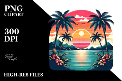 Retro Tropical Sunset Clipart PNG Product Image 2