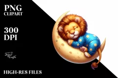 Baby Lion Sleeping on the Moon Fantasy Clipart Product Image 3