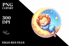 Baby Lion Sleeping on the Moon Fantasy Clipart Product Image 4
