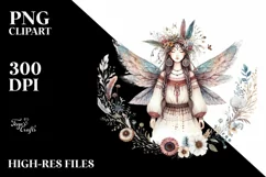 Detailed Watercolor Boho Fairy | Sublimation | PNG Clipart Product Image 1