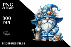 Vibrant Detailed Beach Gnome Blue Accent Clipart Product Image 1