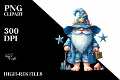 Vibrant Detailed Beach Gnome Blue Accent Clipart Product Image 1